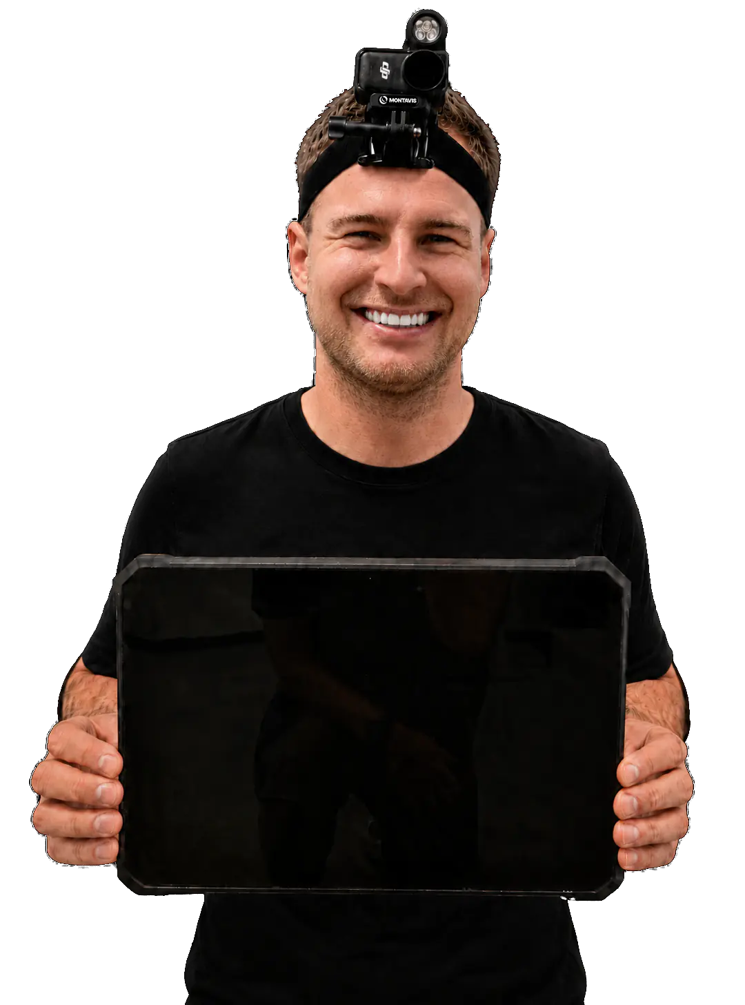Mitarbeiter mit Head-Cam und Tablet — eine Aufnahme entsteht zur Arbeitsanweisung